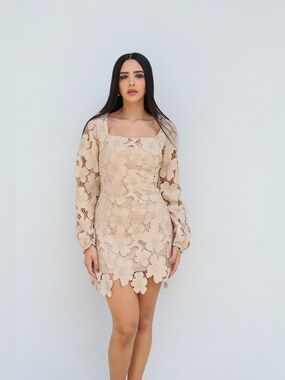 DARLING! Just Me Cream Floral Lace Mini Dress Large Lace Crochet